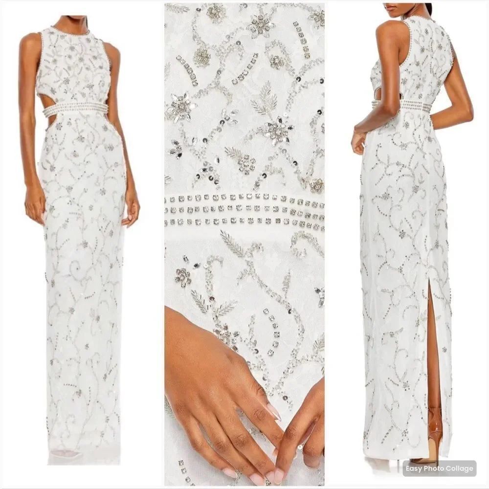 Mac Duggal 10873βWomens BEADED SLEEVELESS HIGH NECK CUT OUT COLUMN GOWNβDress